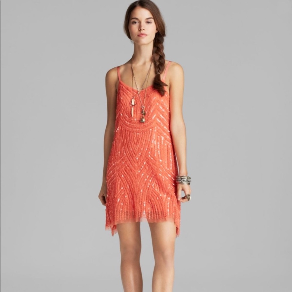 Free People Coral Reef Sequin Slip Dress